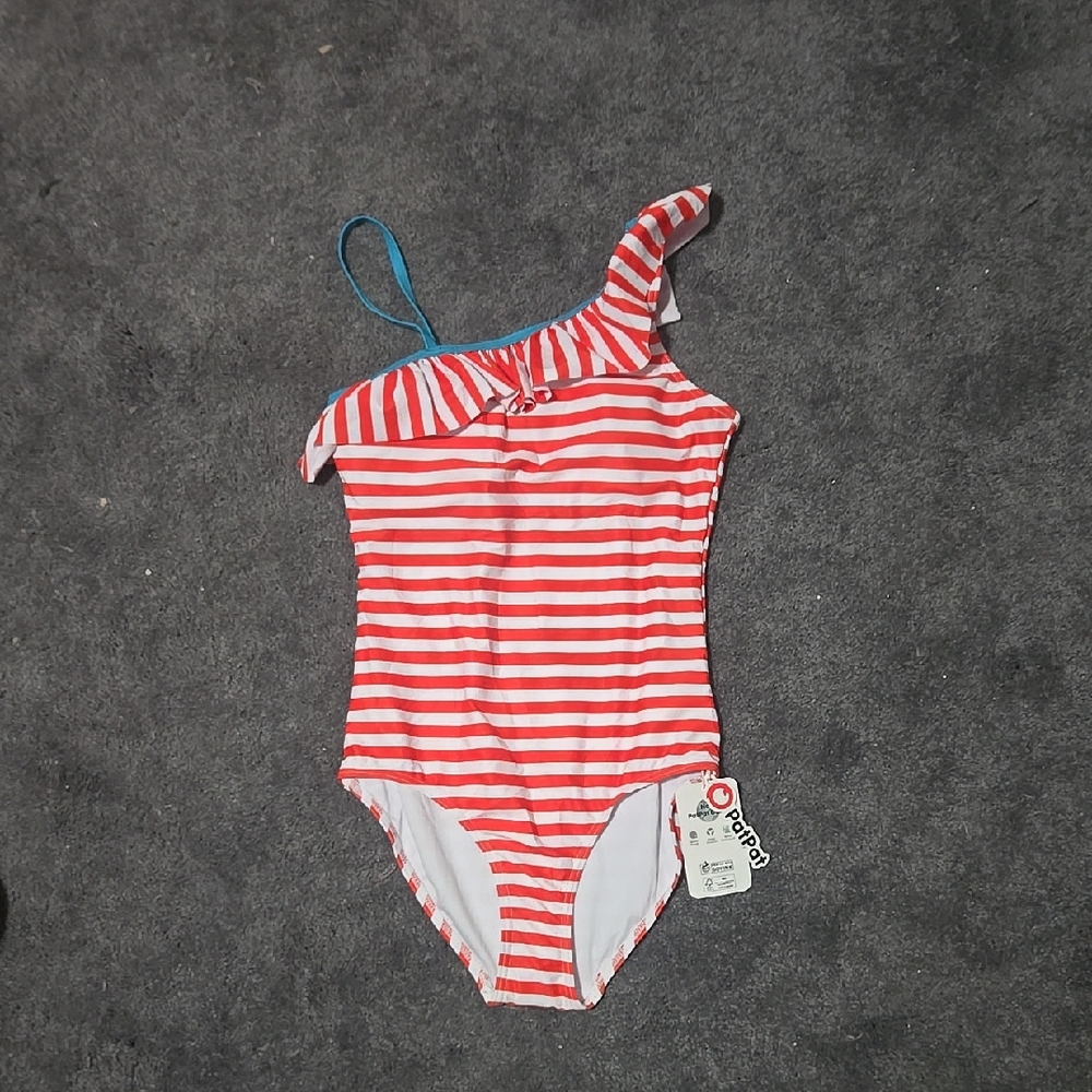 Patpat Red and White Striped One-Shoulder Swimsuit